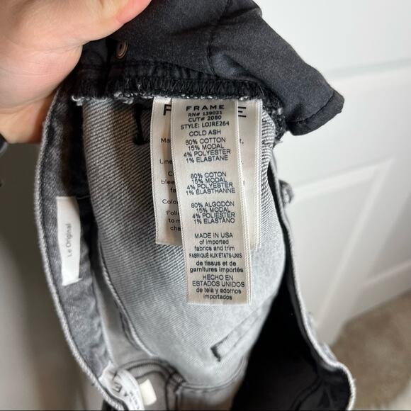 Frame Grey Distressed Le Original Raw Edge Cold Ash Relaxed Fit Jeans Size 24 - Picture 10 of 10